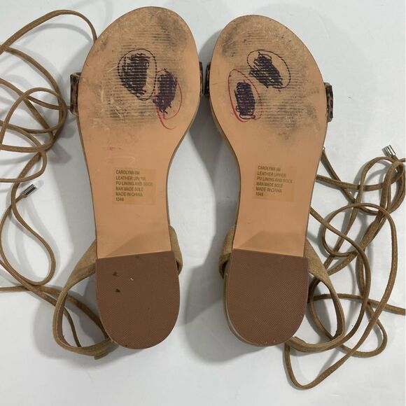 Steve Madden Carolynn Tan Animal Print Lace-Up Sandals Size 8 Lucite Heel Shoes - Picture 5 of 7
